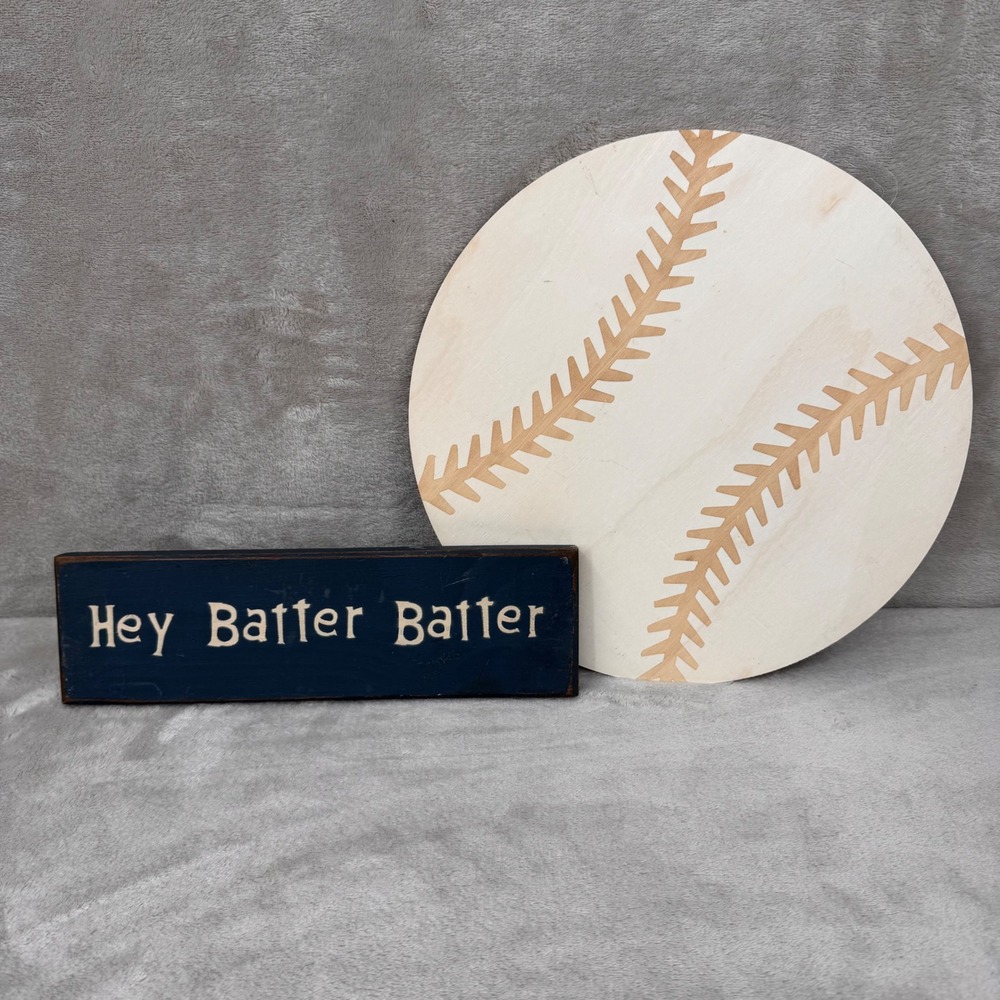 Baseball Wood Decor Set Twelve Timbers Hey Batter Batter Sign & Woodpile Fun